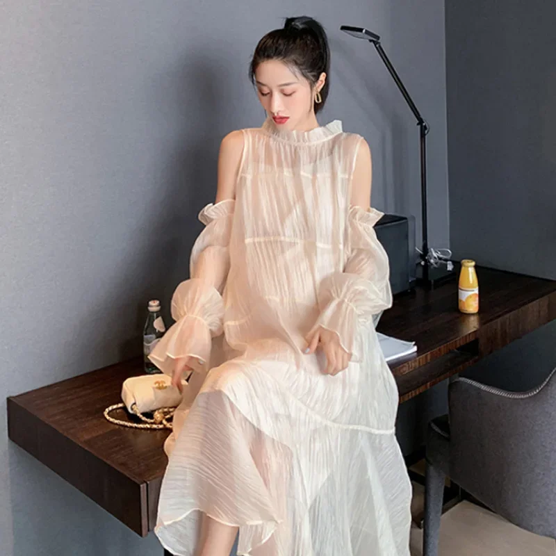 

Spring Summer Fashion Pregnant Women Dress Suits Sweet Ruffled Collar Shoulderless Maternity Chiffon Dress Sweet Beach Clothes