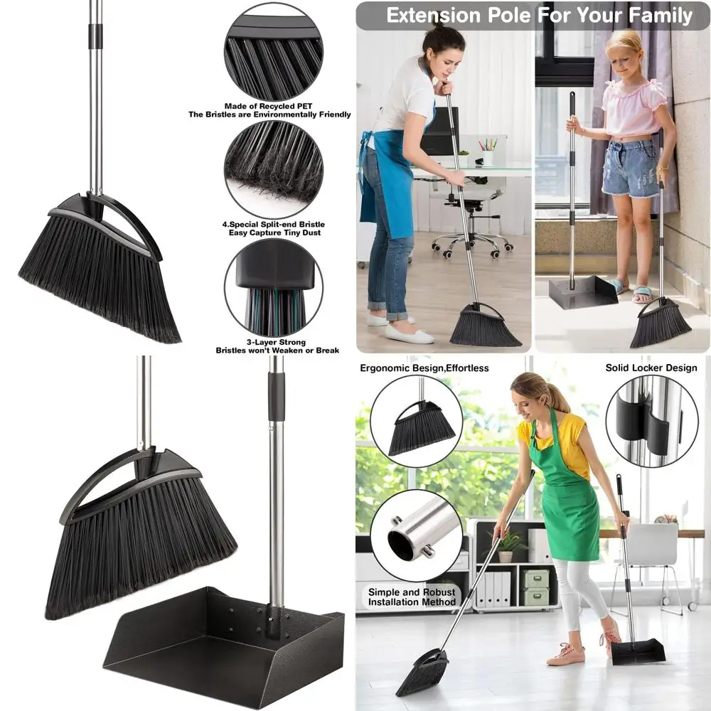 

Heavy-Duty Metal Broom and Dustpan Set, 54 Broom and 38 Dustpan, Upright Design for Home, Office, and Outdoor Use