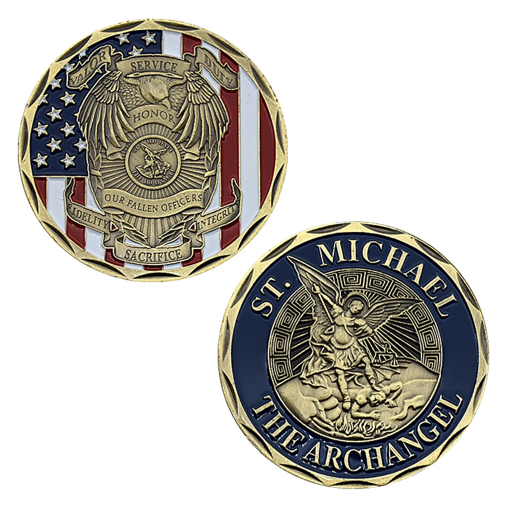 St Michael Archangel Metal Challenge Coin Our Fallen Officer Patron Saint Honor Badge Commemorative Medal Art Craft Collection