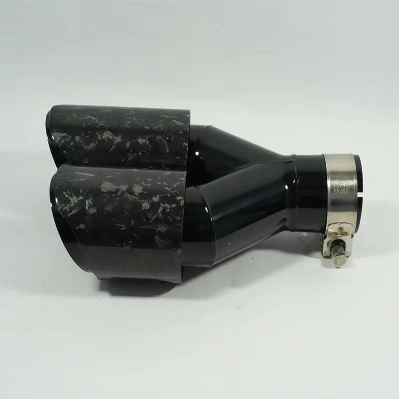 FAIZJUNBEN Dual Exhaust Tailpipe Gloss Forged Black Carbon Fiber Tips Y-Type Exhaust Tip