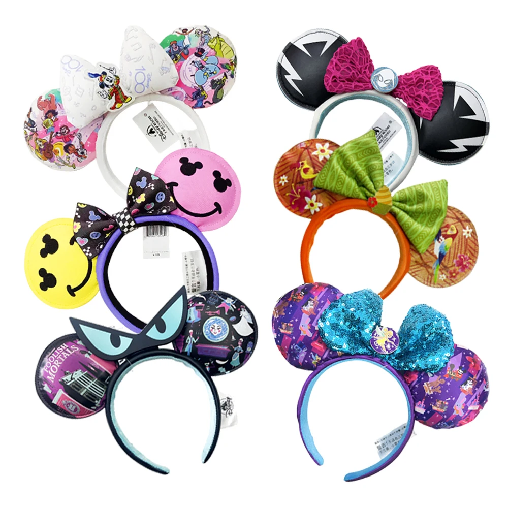 2024 Disney Purple PU Mickey Mouse Ear Headband Bow Hairband Cosplay Plush Adult/Kids Headband