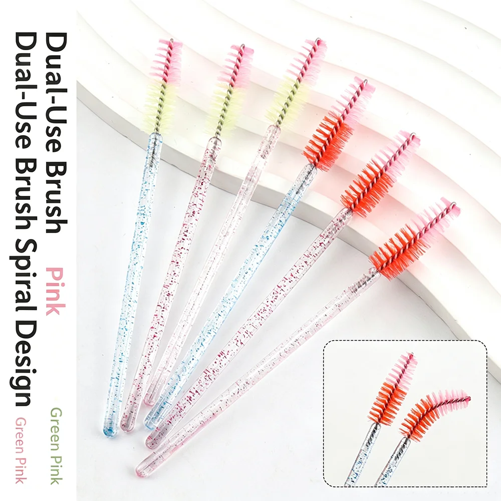 50/100PCS Crystal Handle Lash & Brow Brushes Dual Purpose Eyelash Extension Beauty Tools