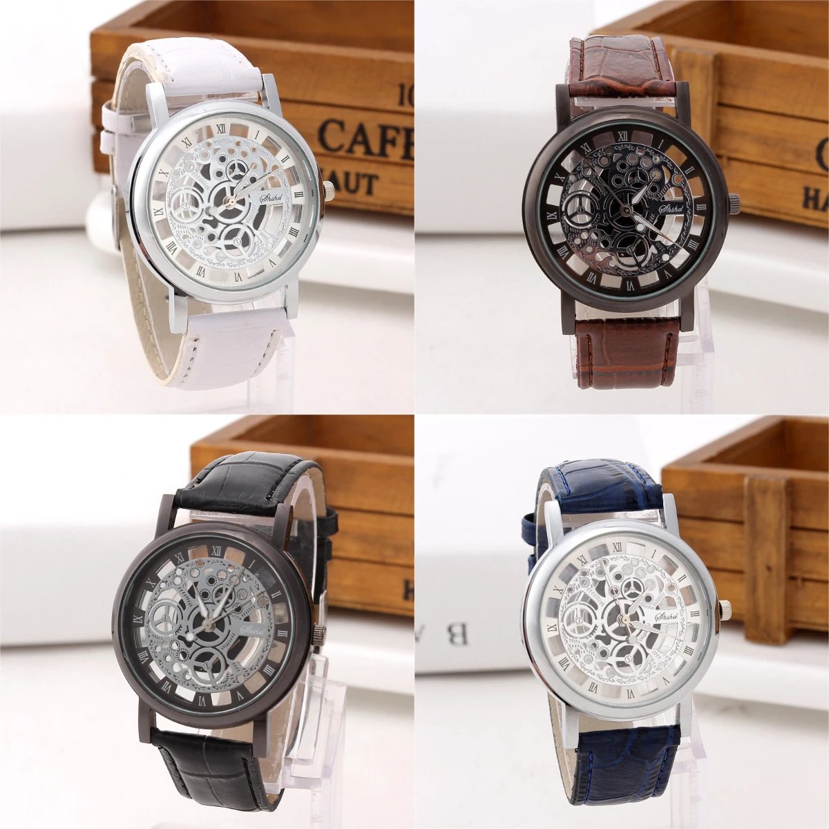 

Кварцевые наручные часы с кожаным ремешком, новые мужские часы, модные полые часы для мужчин, римский циферблат, дешевая цена, часы Reloj Hombre для мужчин