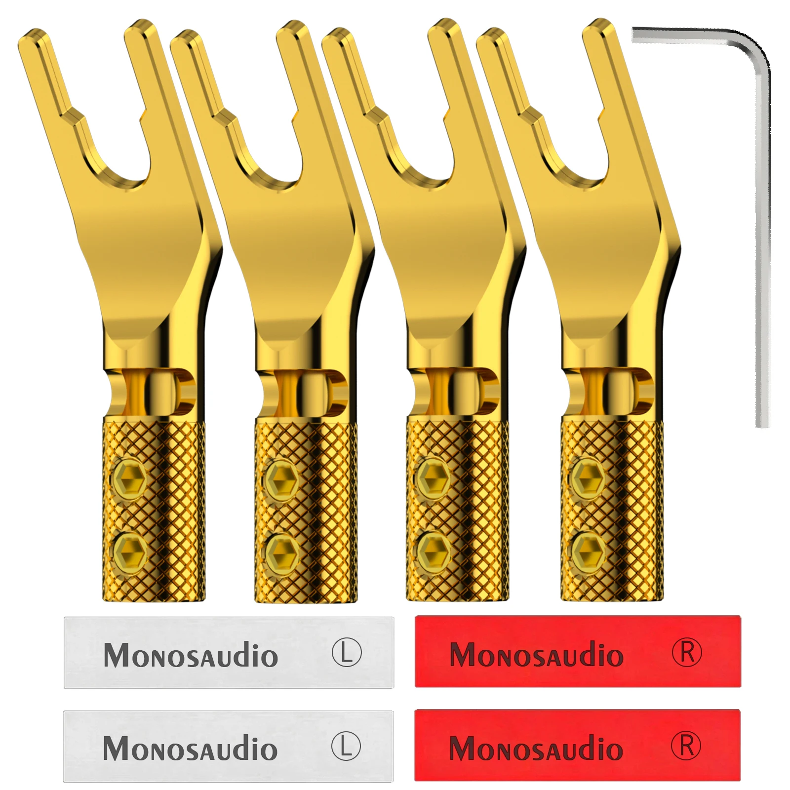 Spade Plug Connectors, Pure Copper 45 Degree Screw Locking Y Spade Plug Connector Spade Terminal with Heat Shrink Tubes