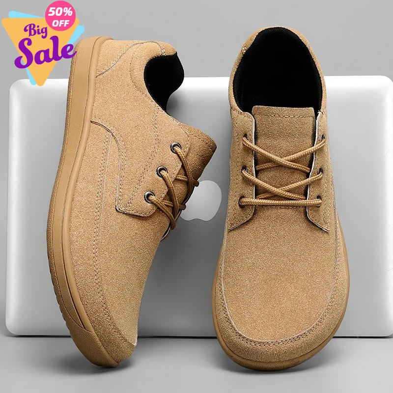 

Men Suede Casual Wide Toe Shoes Beige Thick Soled Lace Up Walking Shoes Also Suitable for Designer Retro Style Denim Boot Sizes