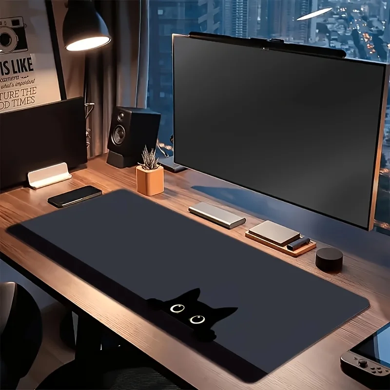 1PC Large Mouse Pad 1PC Oversized Mouse Pad Pack of 1 - Large Black Cat Design Mouse Pad 35.4X15.7 Inches - Non-Slip Base,