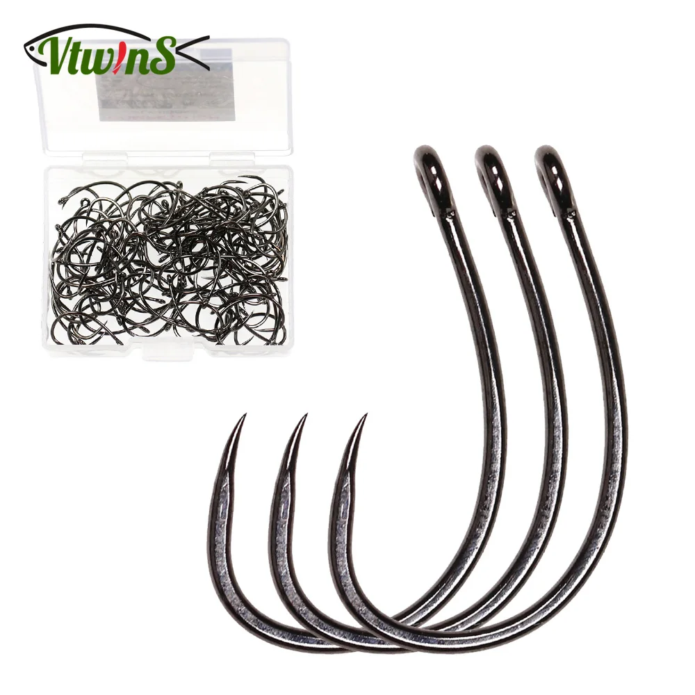 Vtwins 100PCS/Pack Fly Fishing Hooks Black Nickel Barbless Curved Nymph Emerger Scud Shrimp Fly Tying Hook Fishing accessories