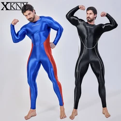 AMORESY Smooth Running Clothes Color blocked long sleeved men's one-piece full-length sports bodysuit XClocKNYoung suit