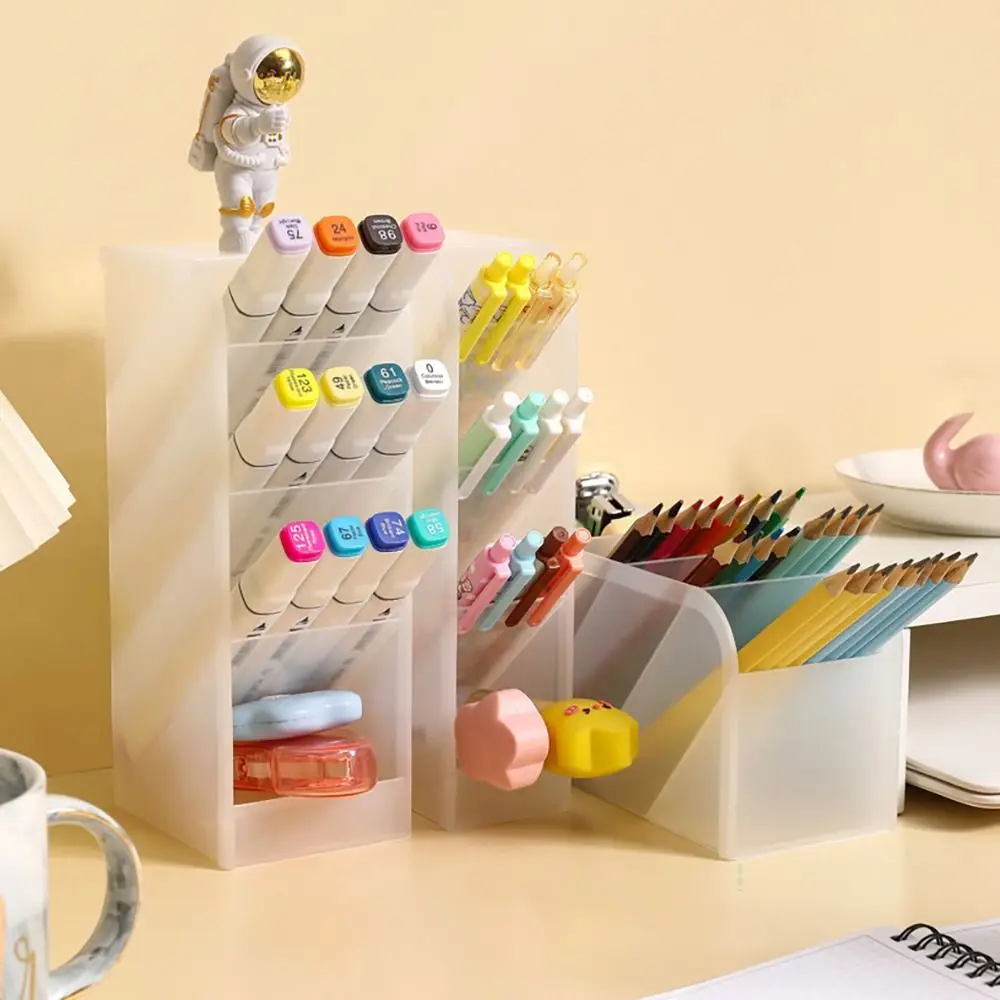 

Высококачественный пластиковый держатель для ручек, прозрачный матовый настольный органайзер, вместительный контейнер для ручек с наклонной вставкой для стола