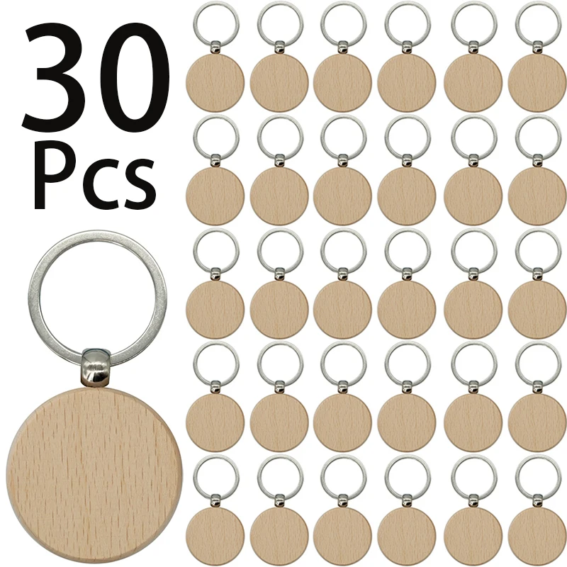 

30Pcs Round Wood Keychain Blanks DIY Painting Wooden Key Chain Blanks Unfinished Wooden Key Ring Key Tag Gifts