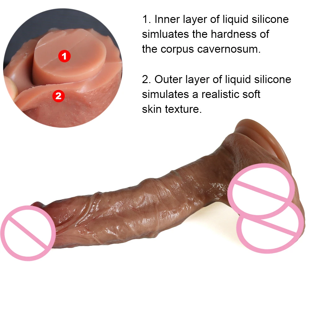 Soft Sexy Huge Dildo Realistic Penis Suction Cup G Spot Vagina Stimulator Double-layer Silicone Big Dildos Sex Toys for Woman