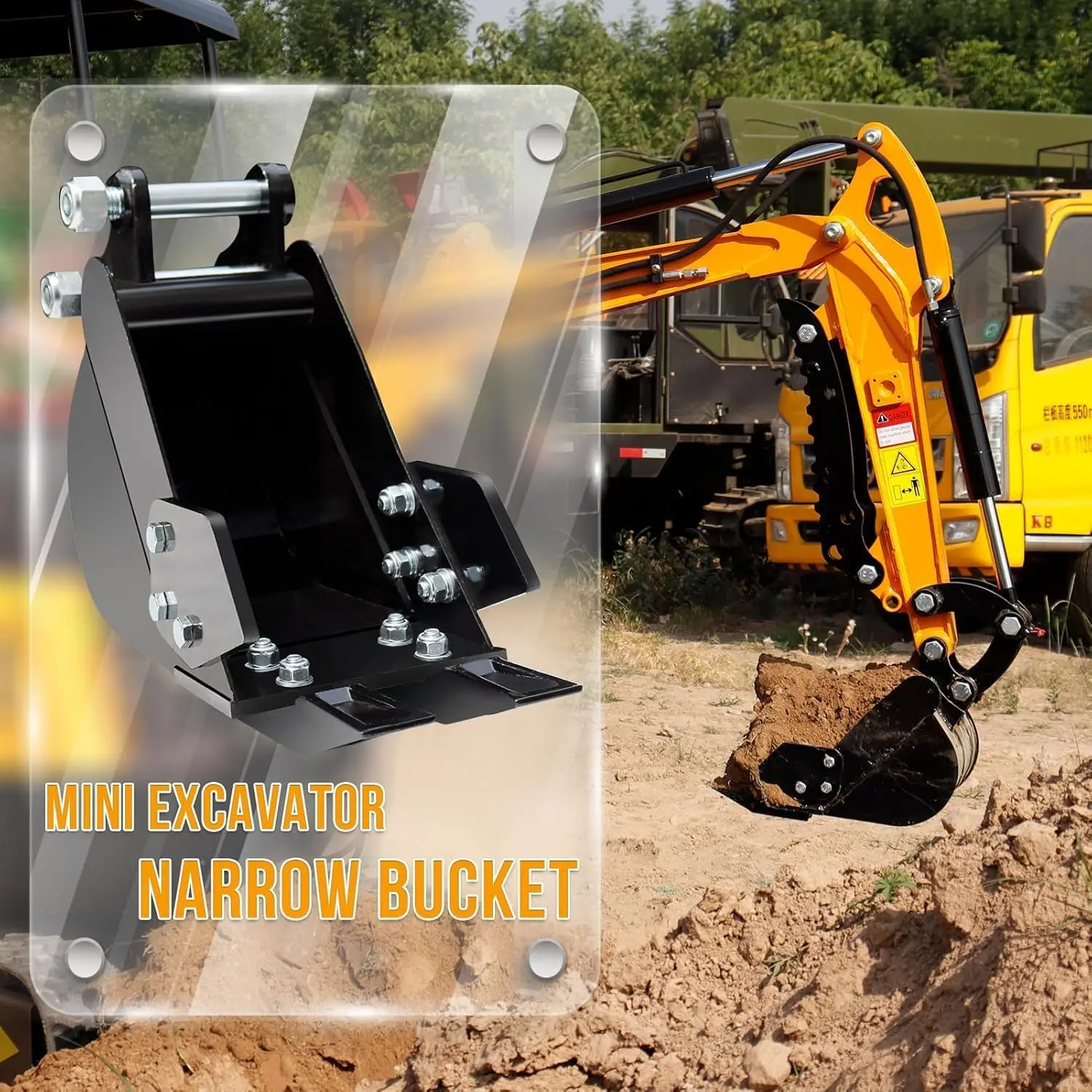 Ведро промышленного класса 200 мм, узкое траншейное ведро для мини-экскаваторов, сверхмощное копальное ведро с металлическими зубьями