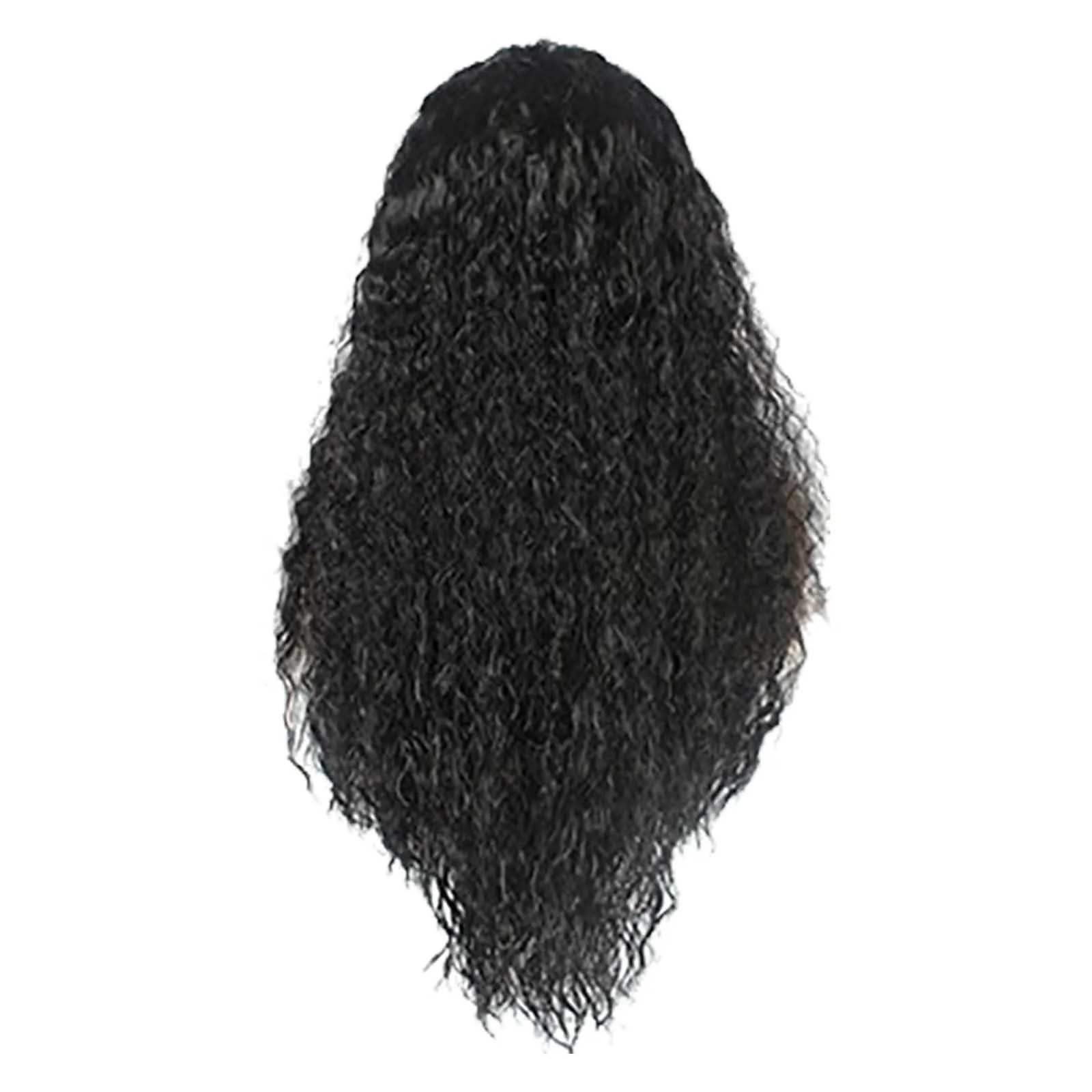 New Women's Synthetic Wig Fashionable Black Small Curly Water Ripple Corn Perm Center Parted Bangs Full Head Cover