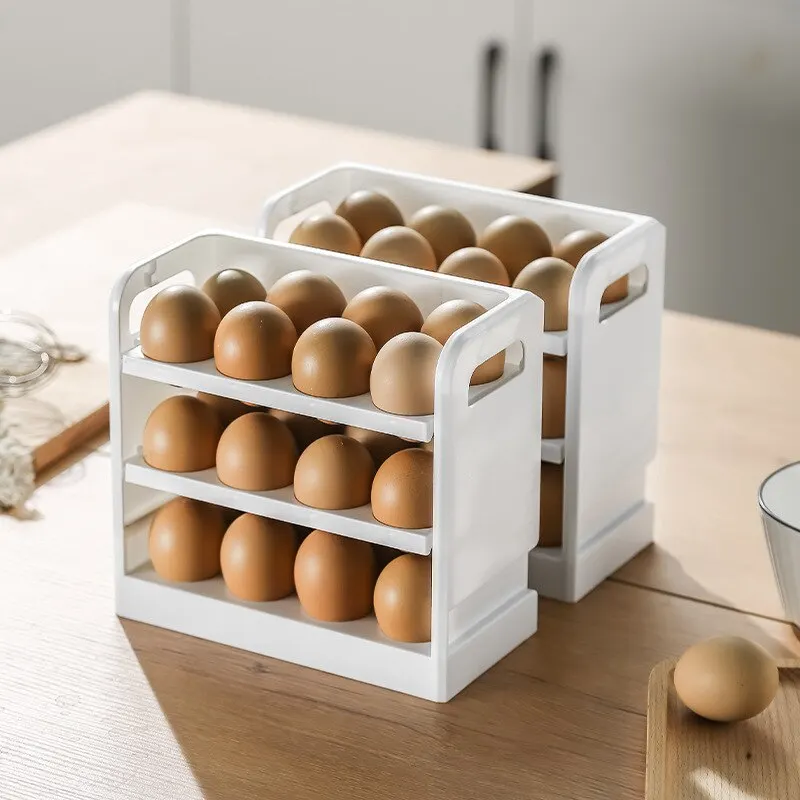 White Egg Storage Container 3 Tier Reversible Refrigerator Side Door Egg Storage Organiser Space Saving