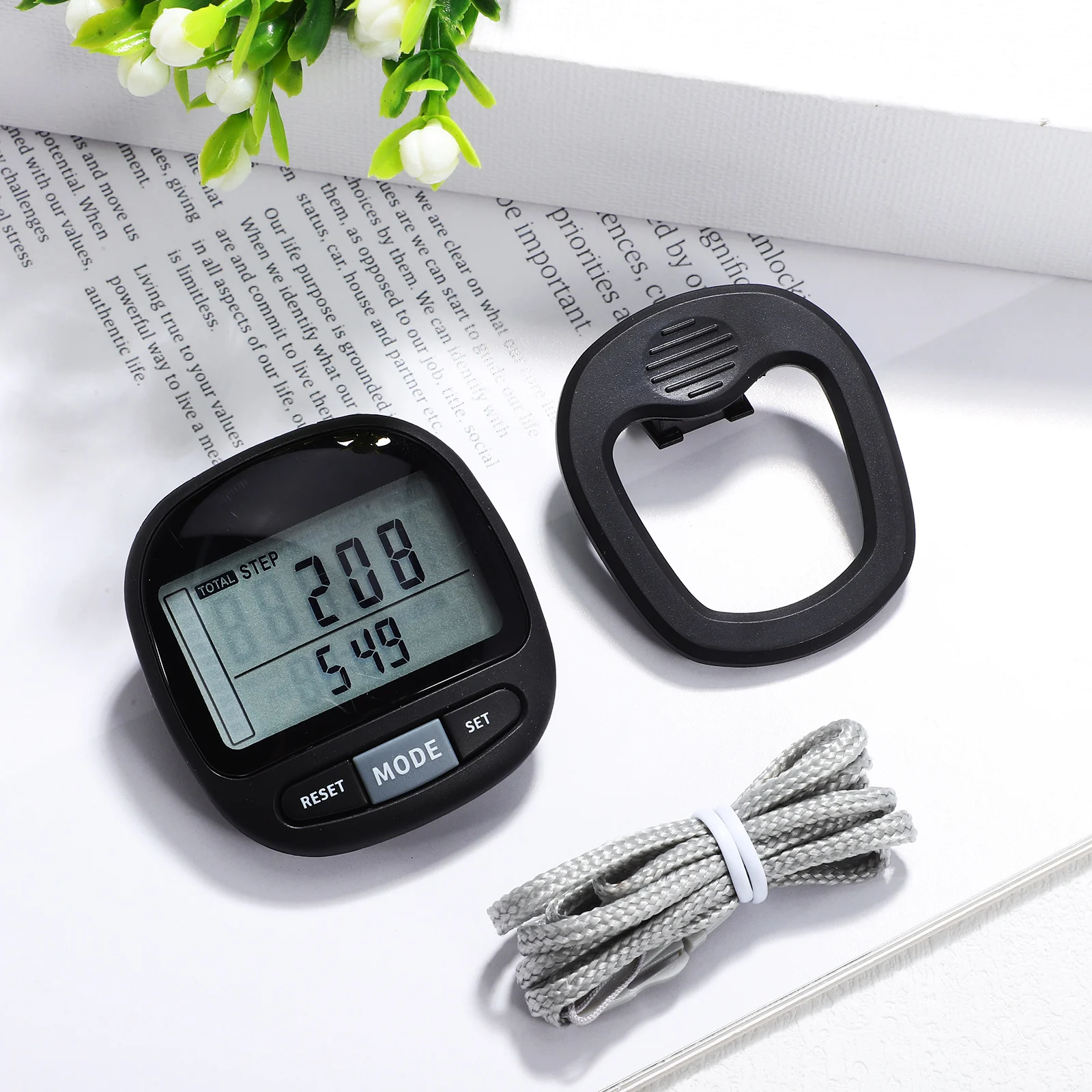

Walking Pedometer Portable Outdoor Clip On Hiking Climbing Counter 7-Day Memory Large Button Durable Sturdy Plastic