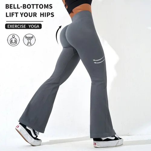 Imagen 2 del producto Legging Sexy ajustado acampanado de cintura cruzada para mujer, Legging de punto sin costuras para gimnasio, correr, ciclismo, Yoga, estiramiento de glúteos, Legging de cintura alta
