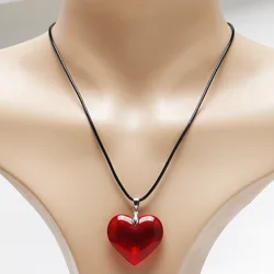 Red Heart Pendant Necklace For Women Girls Glass Crystal Necklace Black Leather Rope Chain Necklaces Y2k Jewelry Friends Gift