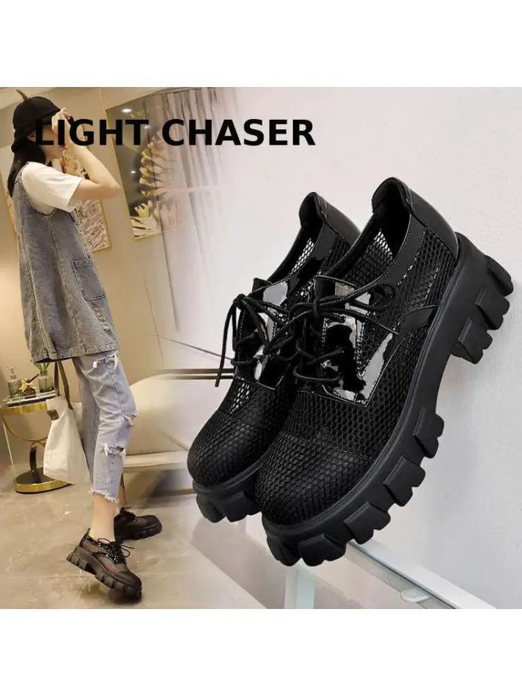 

Summer Hollowed-out Breathable Mesh Thick-heeled Shoes Thick-soled Muffin-heeled Women's Sandals High-heeled Black Women's Shoes