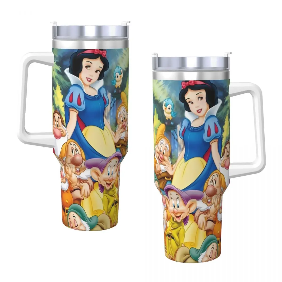 Happy Dwarfs Snow White Tumbler Cold and Hot Water Bottle Keep Heat Stainless Steel Thermal Mug Custom Beach Car Mugs