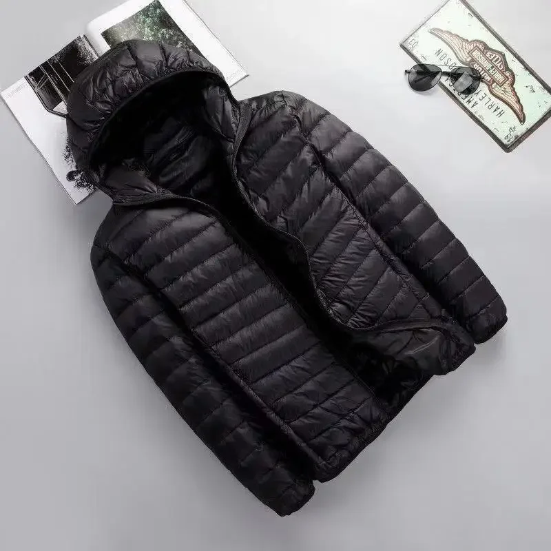 Lightweight Casual Men's Down Jacket Short Hooded Casual Wear Thin Summer Coat Large Size Youth Fashionable Outerwear
