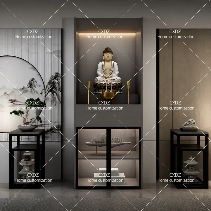 Modern Light Luxury Buddhist Shrine Cabinet Household God of Wealth Statue Display Stand Bodhisattva Offering Platform Custom
