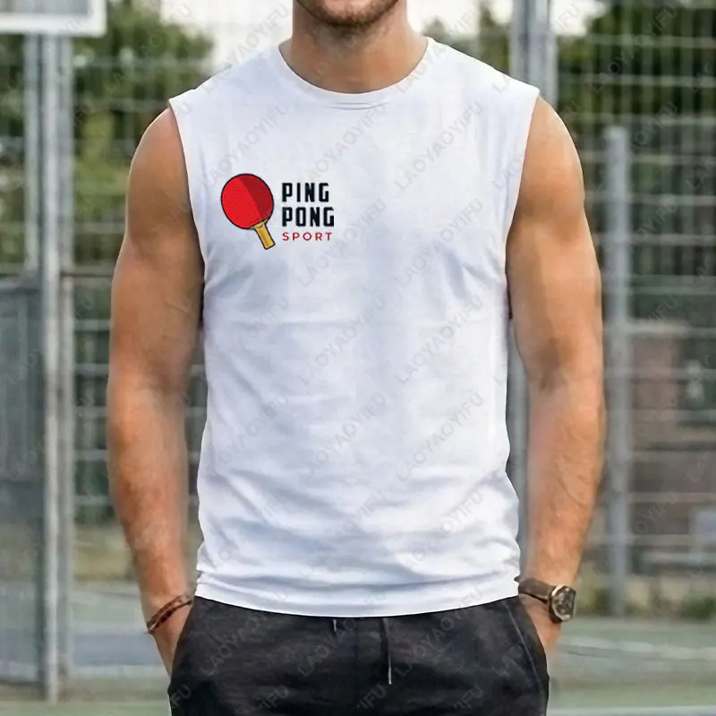 Fashion Ping Pong Sports Tank Tops for Men & Women 100% Cotton Sleeveless Vest Casual Outdoor Wear Gift for Table Tennis Lover