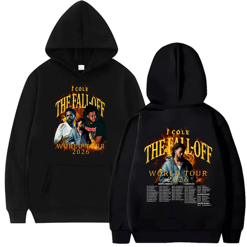 

Мужская винтажная толстовка J.Cole The Fall Off World Tour 2026 с капюшоном, оверсайз, с длинными рукавами, флисовая, в стиле хип-хоп, готический пуловер