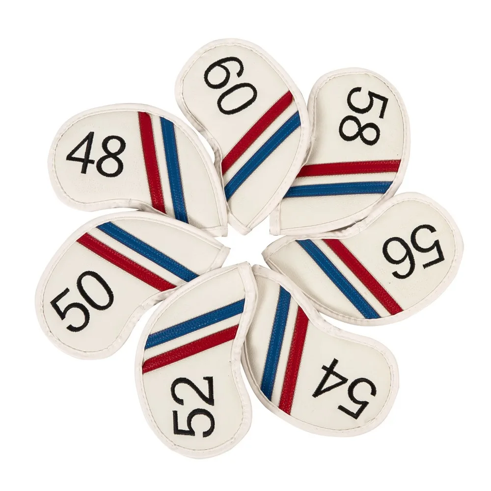 7pcs PU Waterproofing Golf Iron Head Covers Number Print Design Club Head Protection Golf Iron Covers Set 48-60 Degrees Fit