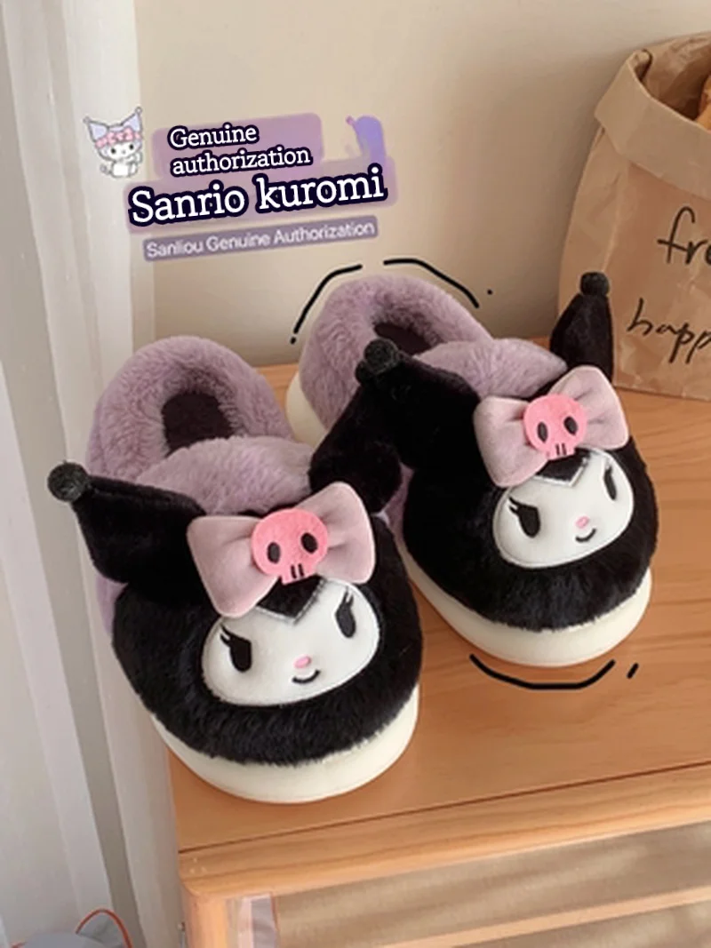 New Sanrio Kawaii Hello Kitty Kuromi Cinnamoroll Plush Shoes Slippers Women Home Cotton Slippers Warm Winter Girl Christmas Gift