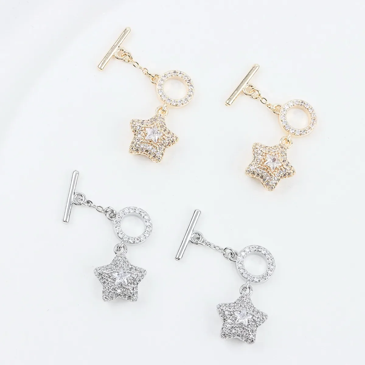 Plated 18K Real Gold Color Light Luxury Micro-inlaid Zircon Star OT Buckle, Pentagram Pendant DIY Necklace Bracelet Accessories