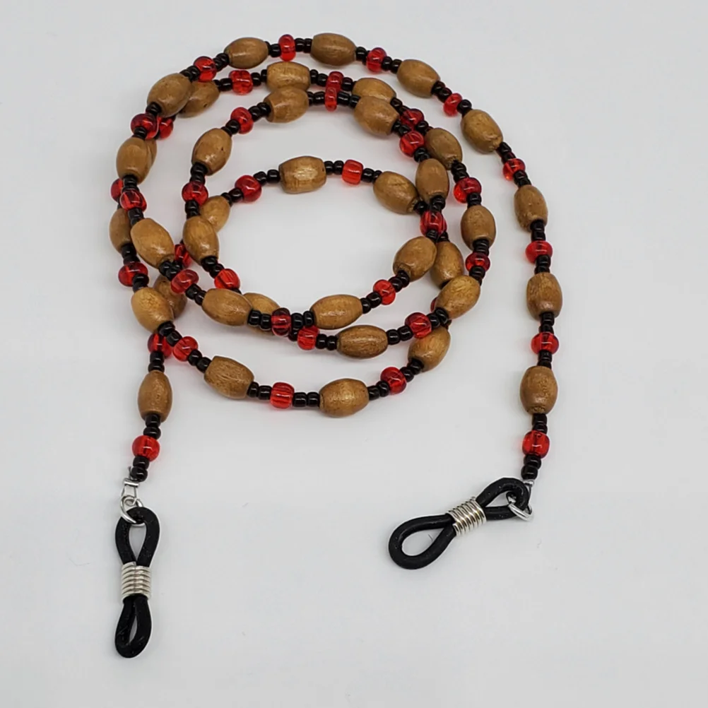 

Delicate Wood Bead Eyeglasses Chain with Elastic Rubber Ends Secure Fit Sunglass Strap Holder Jewelry Style Glass Neck Cord