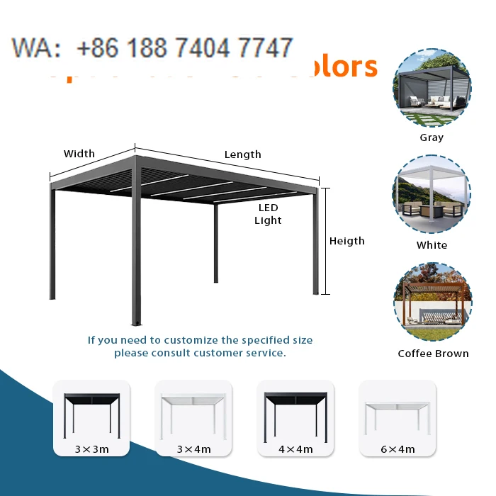 

Моторизованная алюминиевая пергола-беседка с двойной крышей для виллы, водонепроницаемая, для балкона, экологичная, с защитой от УФ-излучения