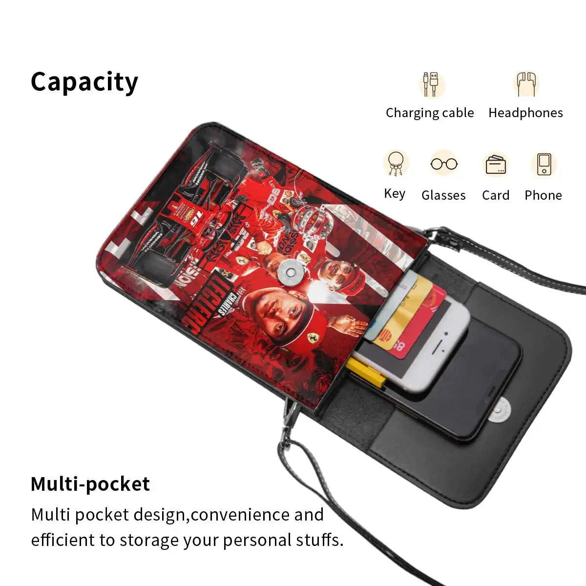 Charles Leclerc 16 Crossbody Wallet Cell Phone Bag Shoulder Bag Cell Phone Purse Adjustable Strap