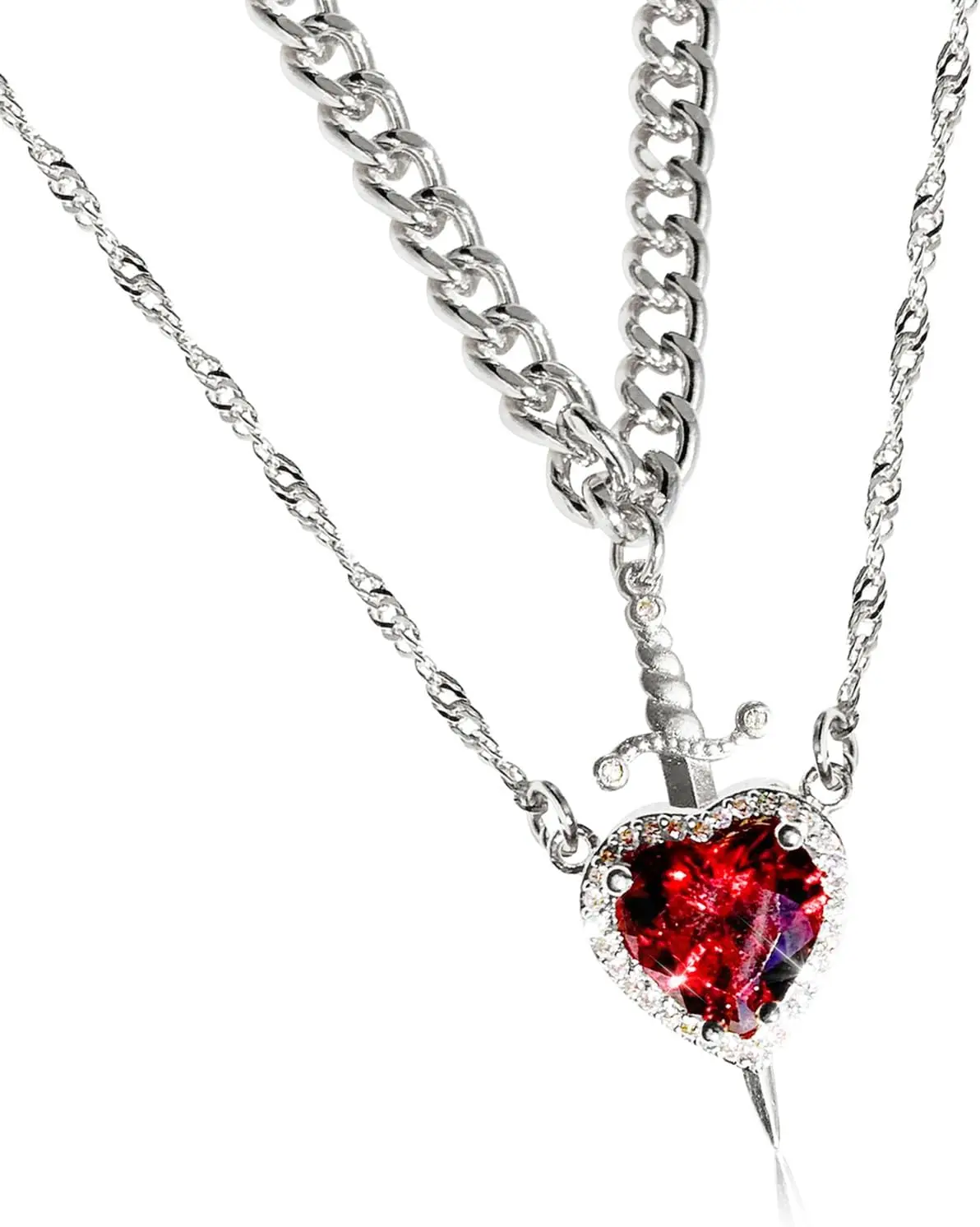 

Elegant Heart and Swords Necklace Adjustable Length Collarbone Chain Handmade Neckchain Jewelry for Fashionable Women
