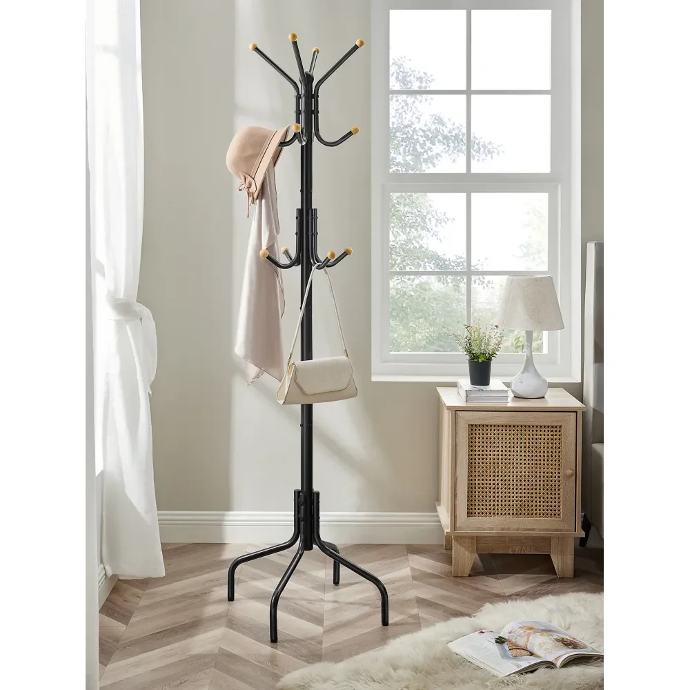 

Coat Rack Freestanding, Metal Coat Rack Stand With 12 Hooks And 4 Legs, Coat Tree, Holds Clothes, Hats, And Bags, For Entryway,
