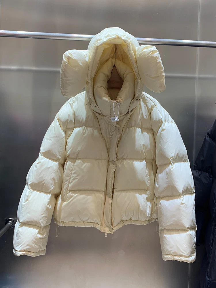 Bread Puffer Coat Hooded 2023 Fashion 90% White Duck Down Jacket Short Waterproof Female Fluffy Feather Parkas