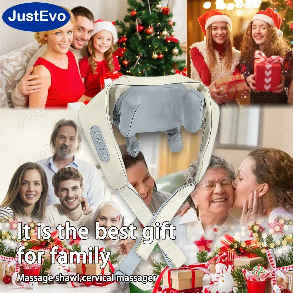 Justevo Wireless Electric Massage Shawl Multi-Functional Human-Like Kneading Massager for Relaxation Perfect Holiday Gift