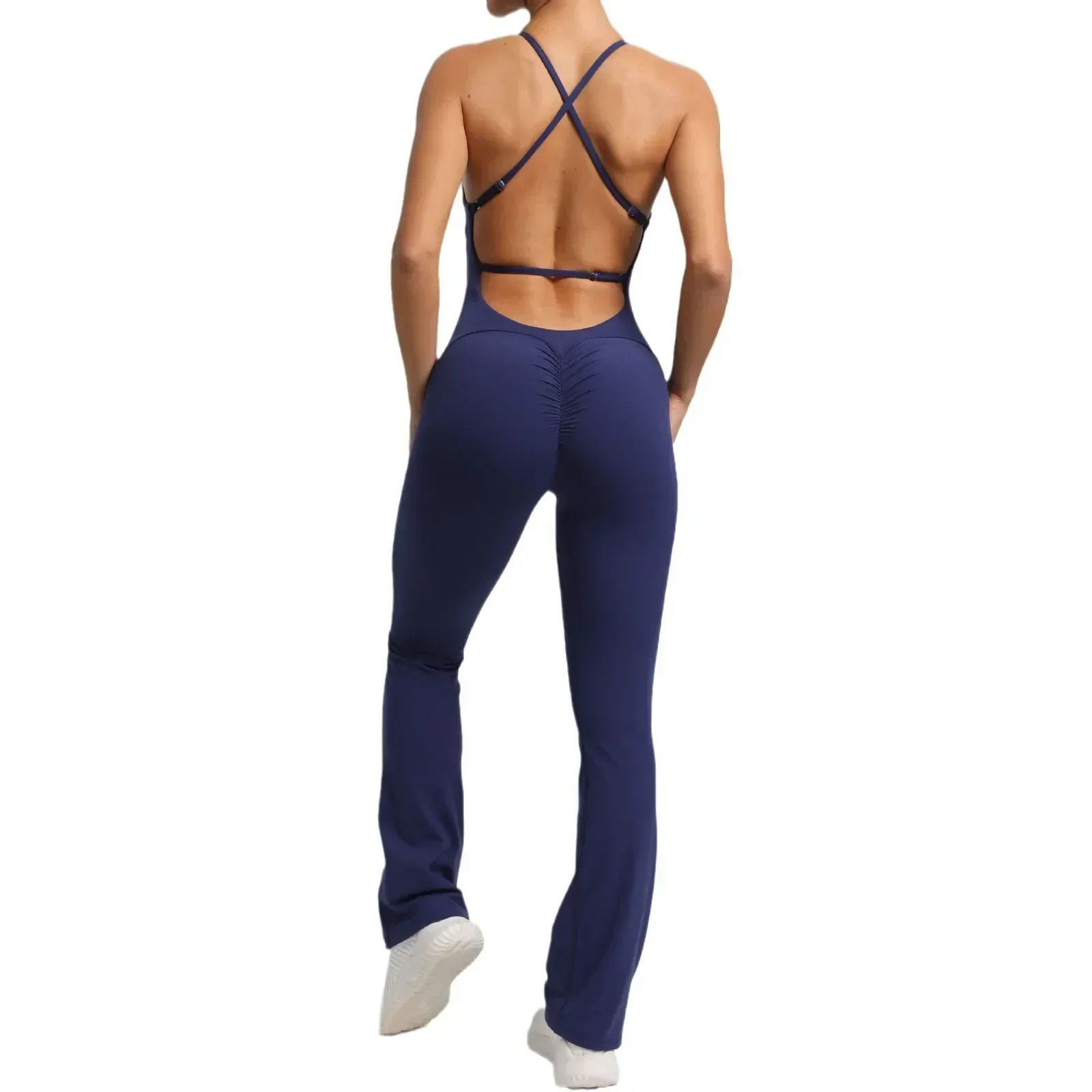 Seamless Yoga Sports Backless Adjustable Cross Back Yoga Jumpsuit shorts Dance Fitness Integrated Hip Lifting  Gym Set Women