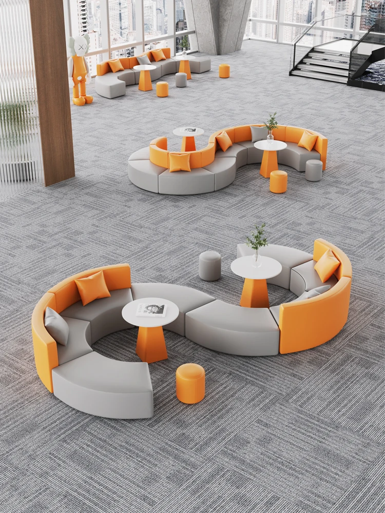 

Office Creative Rest Area Leisure Sofa Lobby Reception Parlor Shaped Sofa S-shaped Coffee Table Combination Simple