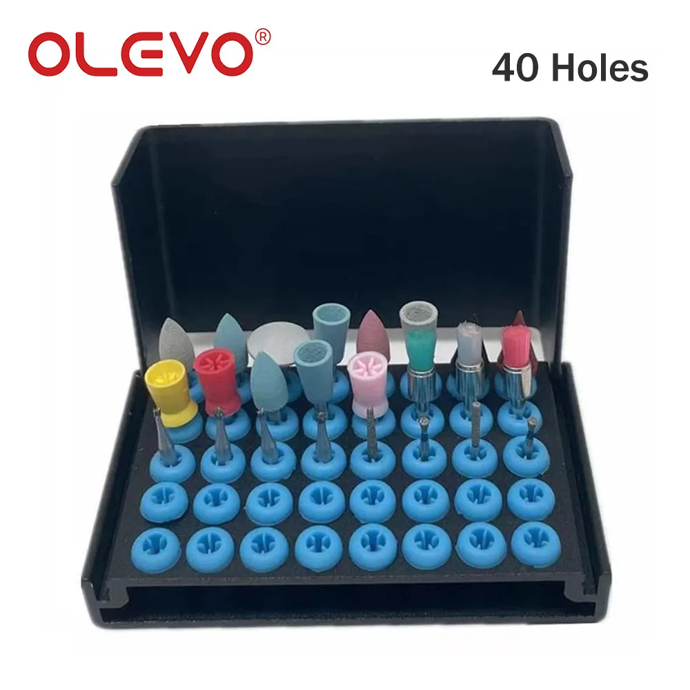 OLEVO z 40 otworami aluminiowy uchwyt na Bur dentystyczny Organizer Box z możliwością sterylizacji FG/RA do dezynfekcji klocka wysokiej niska