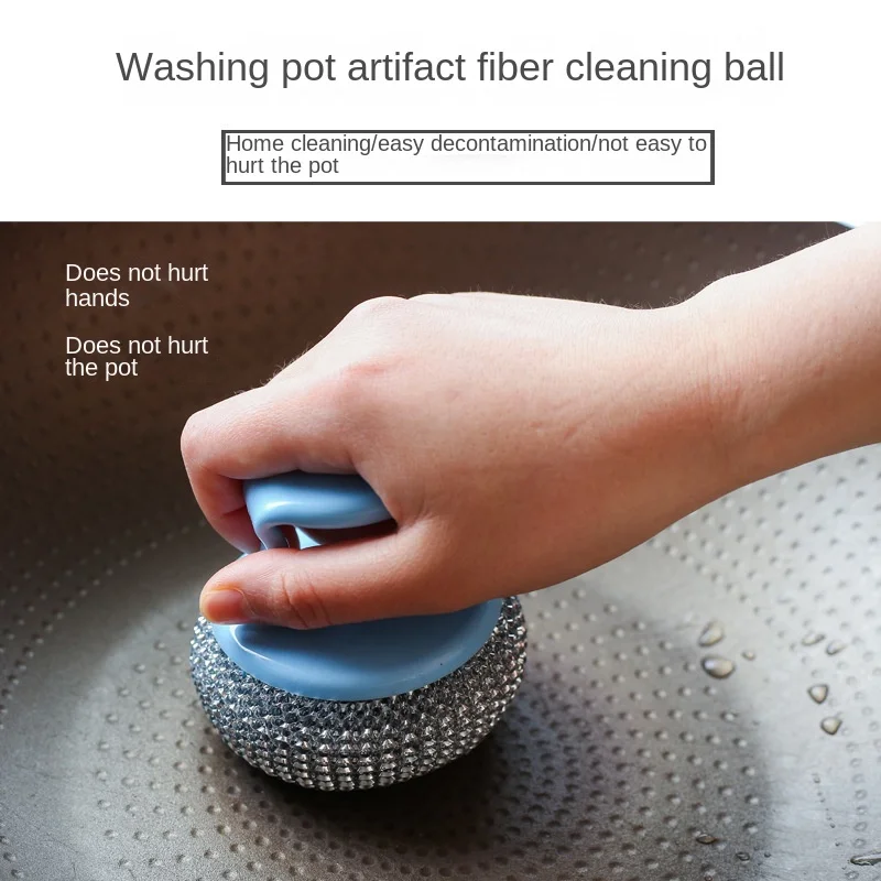 2pc Colorful nano cleaning ball kitchen brush pot tool long and short handle dishwashing brush pot brush fiber steel wire ball