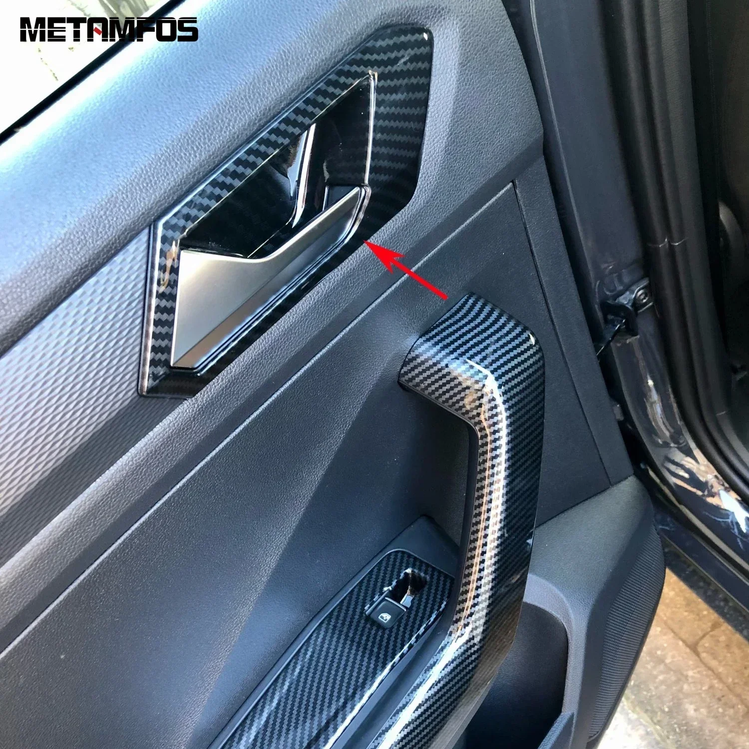 Car Accessories For Volkswagen VW T-Roc TROC 2018-2022 2023 2024 Interior Carbon Fiber Door Handle Bowl Cover Trim Frame Sticker