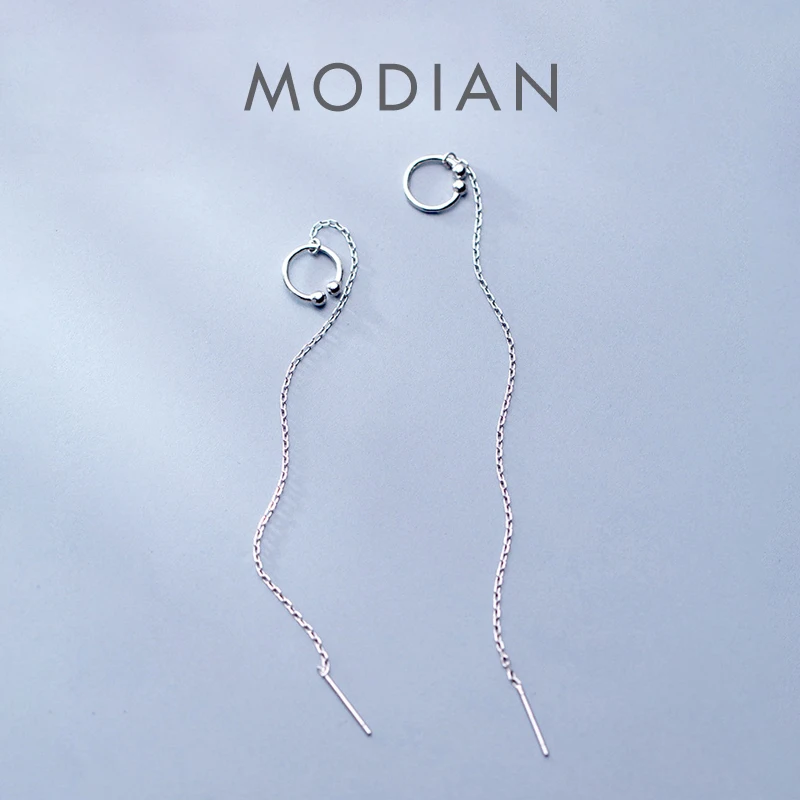 

Modian Round Simple Jewelry 925 Sterling Silver Long Chain Drop Earrings for Women Charm Silver 925 Jewelry Gifts Brincos