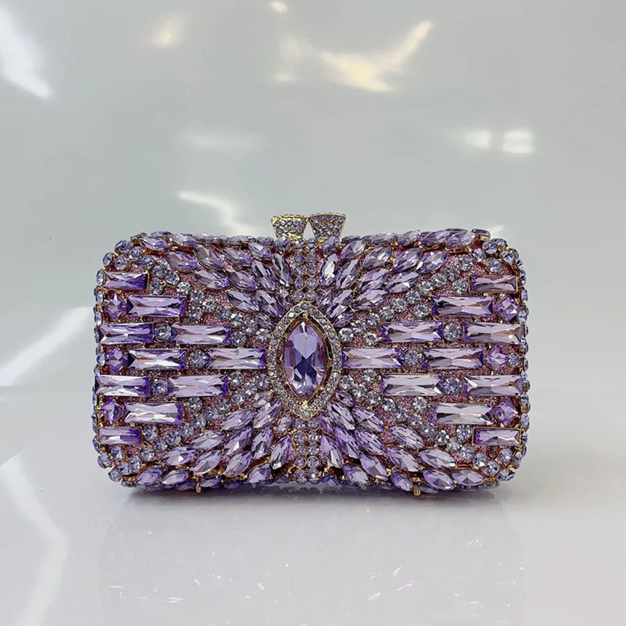 

Lady Jewels Evening Clutch Bag Luxury Fushia Diamonds Wedding Purses Bridal Handbags Rhinestone Party Prom Day Clutches