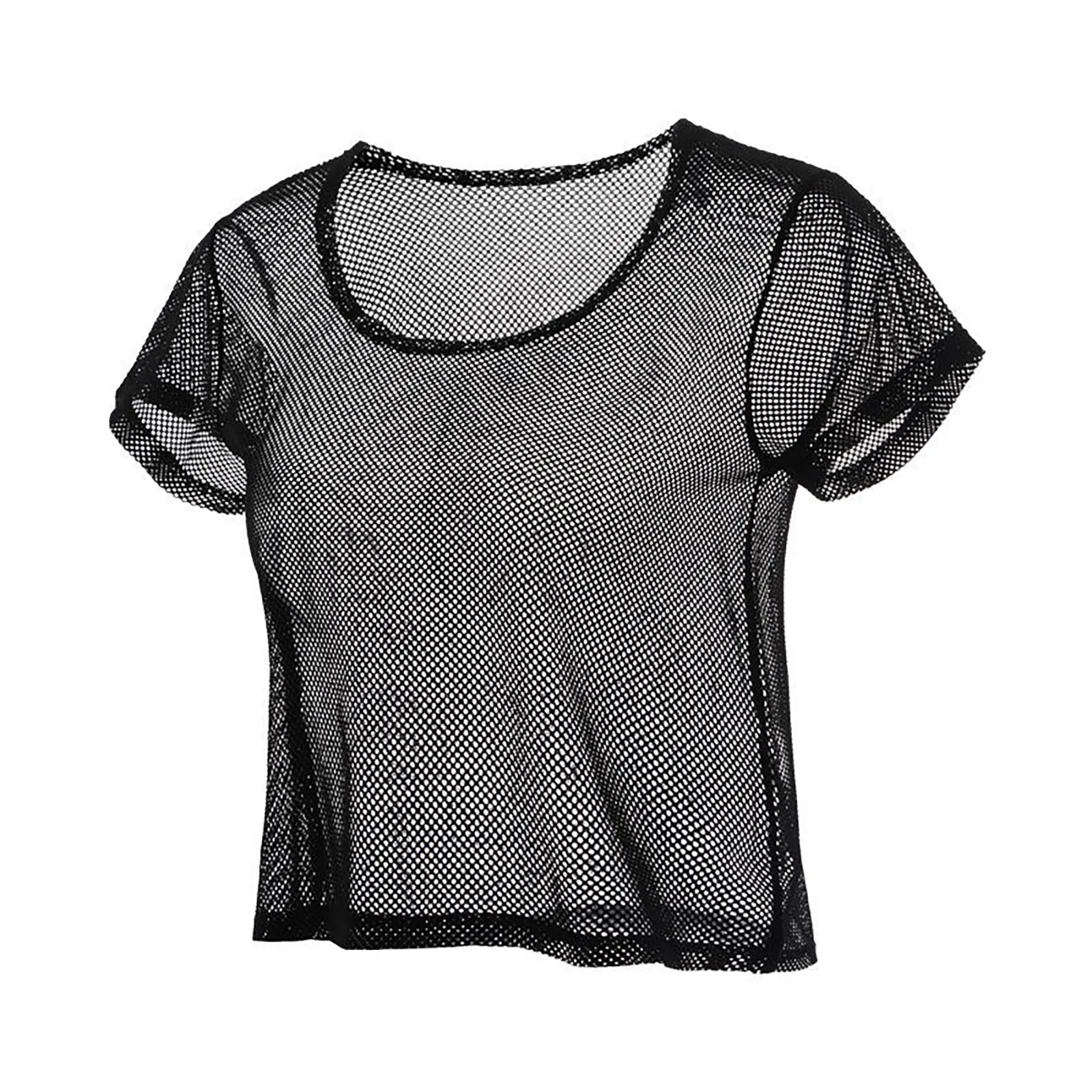 Sheer Mesh T Shirt For Women Sport Pullover Short Sleeve T-Shirts Solid Crop Top Tee Shirt Women\'S Autumn Clothes Pulovers