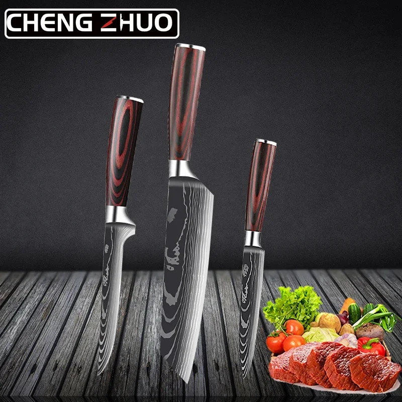 Professional Japanese Chef Knife Set High Carbon Stainless Steel Fish Fruit Boning Knife Butcher Meat Cleaver Kitchen Knives