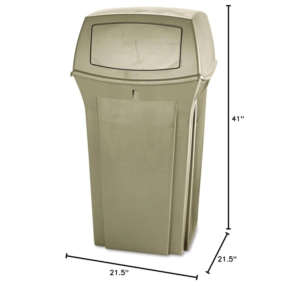 Commercial Products Ranger Trash Can with 2 Door Lid, 35 GAL, Beige Plastic, Outdoor for Stadiums/Parks/Shopping Plazas