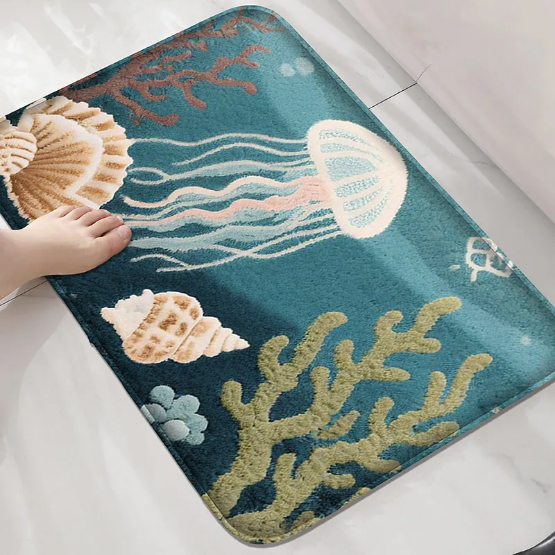 

Душевая комната с медузами, небольшой ковер, унитаз, впитывающий коврик, коврик для украшения дома, коврик для двери ванной комнаты, можно стирать в машине