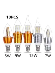 10PCS E14 LED Bulb 85-265V 5W 7W 9W 12W Filament Candle Light C35 Edison Bulb Retro Antique Vintage Style Cold White Warm White