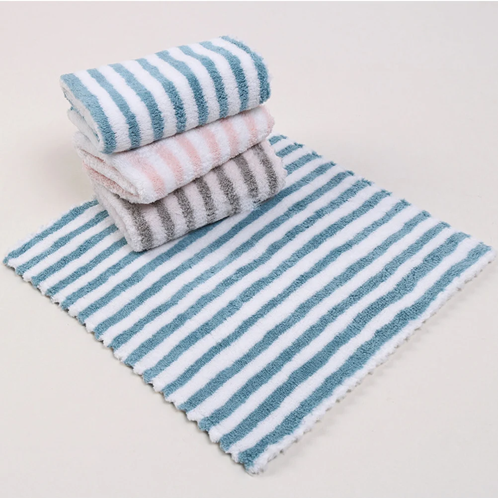

3pcs Striped Coral Dish Towels Kitchen Cleaning Drying Cloths Wash Wipe Dust Absorbent Water Lint Free Non Scratch Fast Dry